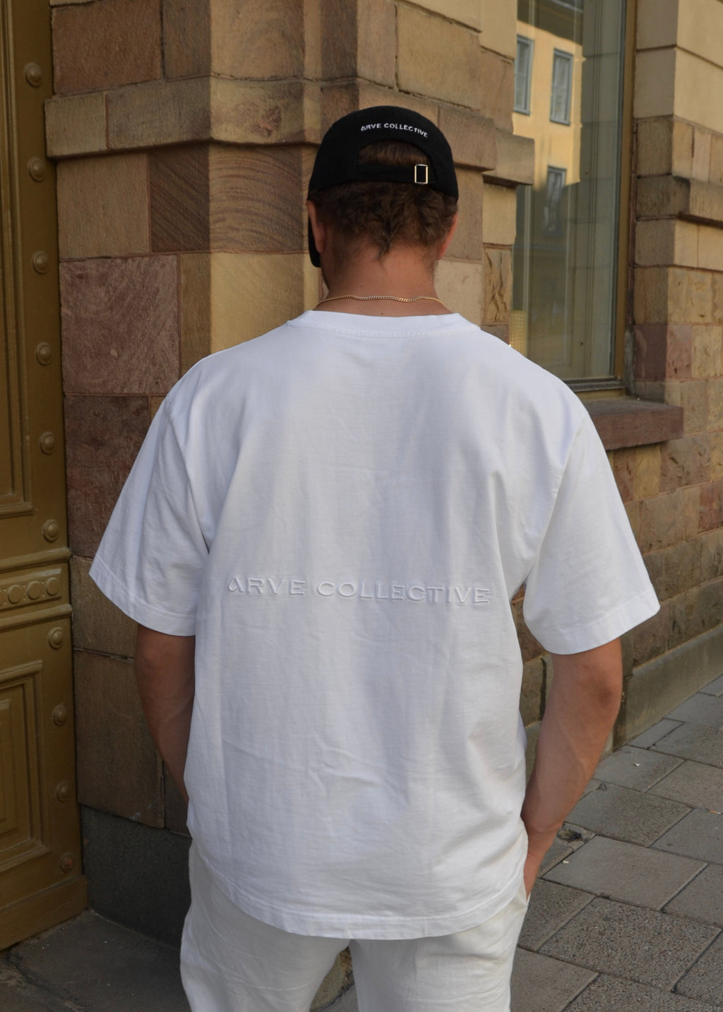 Relaxed fit unisex white t-shirt with 3D embroidery in structured cotton by Arve Collective. Designed with matching kids collection 