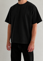 Relaxed fit unisex black t-shirt with 3D embroidery in structured cotton by Arve Collective

