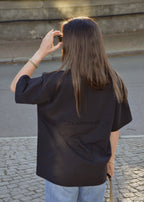 Relaxed fit unisex black t-shirt with 3D embroidery in structured cotton by Arve Collective
