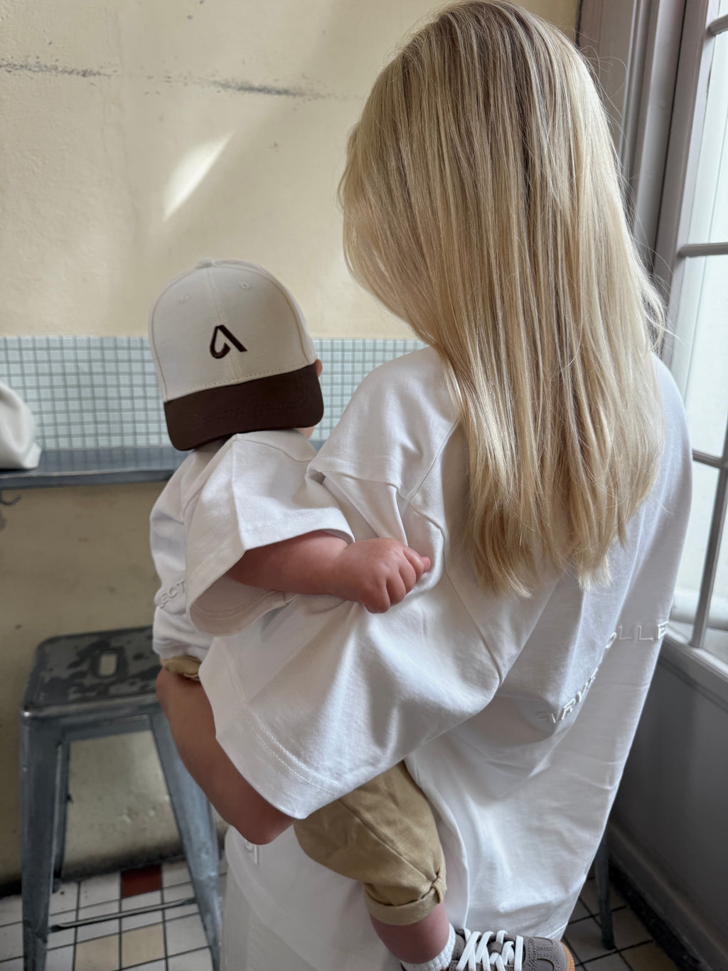 Relaxed fit unisex white t-shirt with 3D embroidery in structured cotton by Arve Collective. Designed with matching kids collection 